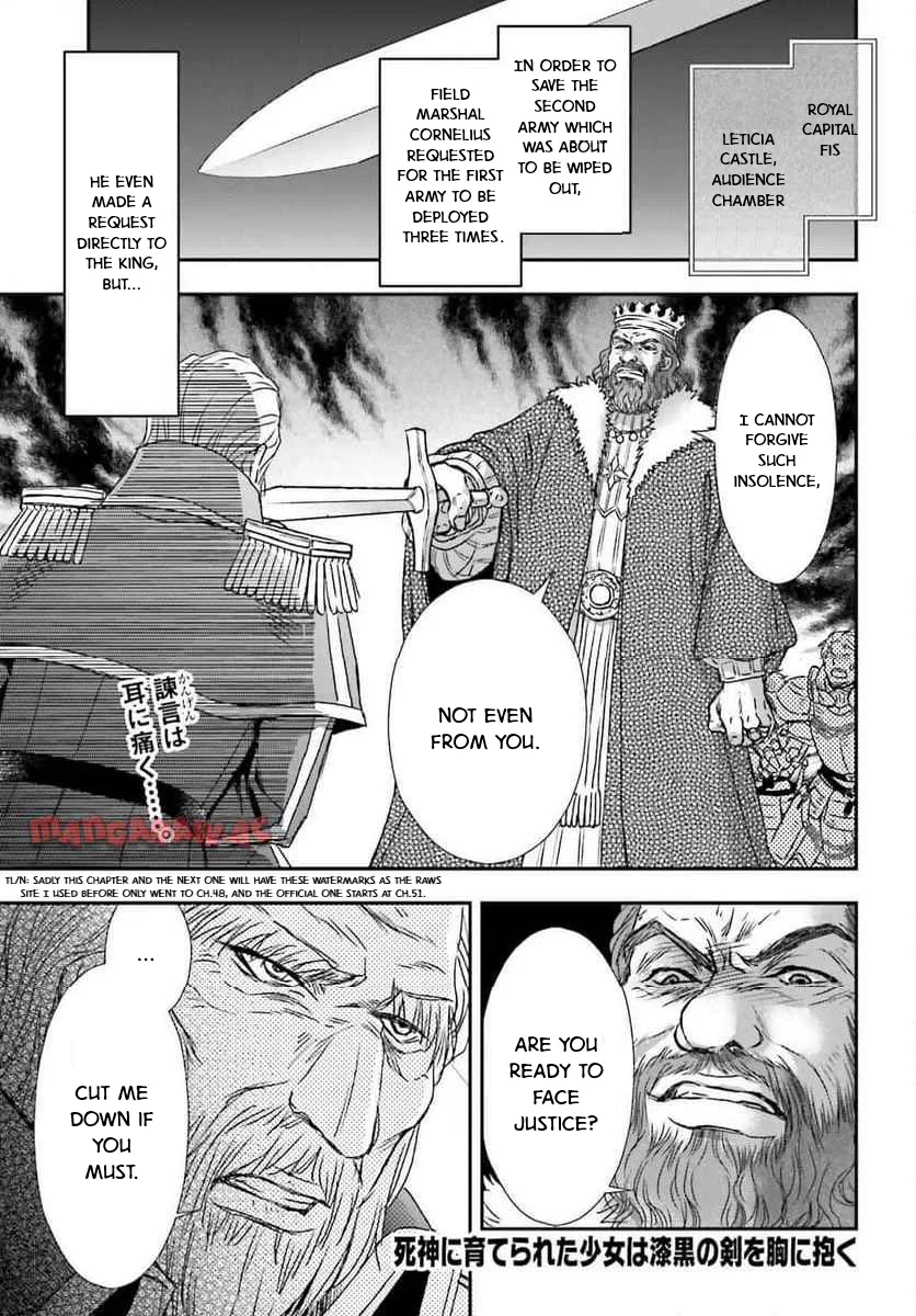 Shinigami ni Sodaterareta Shoujo wa Shikkoku no Tsurugi wo Mune ni Idaku manga Chapter 49 – Page 1